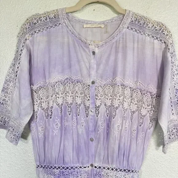 Love Shack Fancy Dress Womens Beth Midi Tie Dye Lace Vacation Resort Boho - Picture 5 of 14